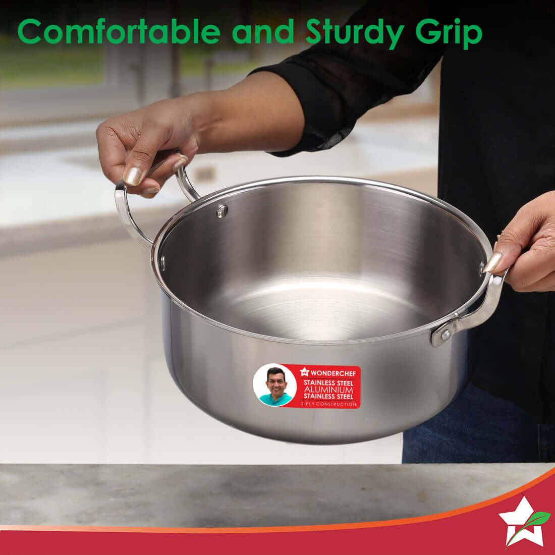 Stella Triply Stainless Steel Casserole with Lid | 24 cm, 4.5 Litres | Compatible with Gas Stove, Induction, Ceramic Cooktop | Non-toxic | Heavy-duty Handle | 10-year Warranty