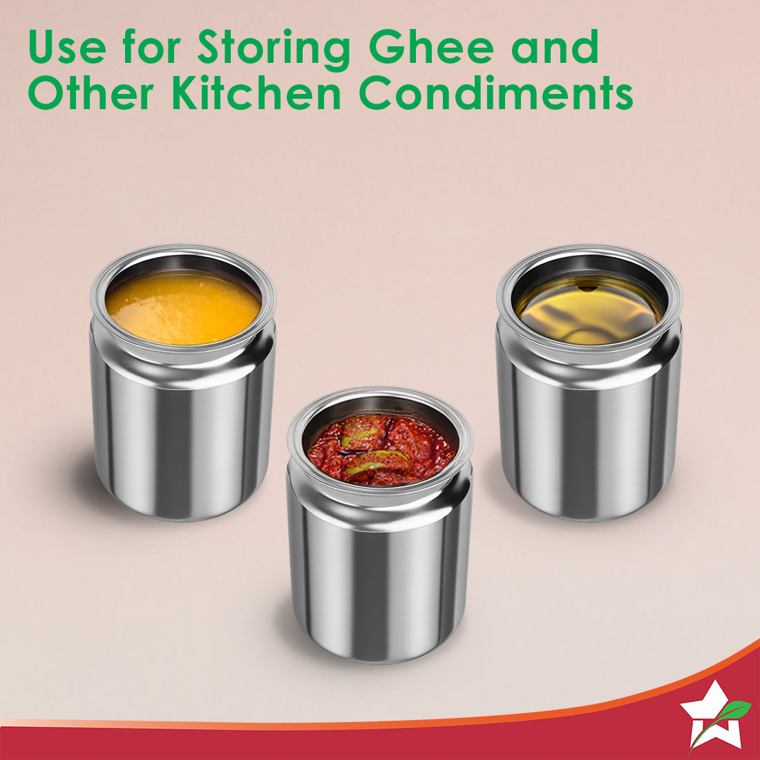Ambrosia Premium Stainless-steel Ghee Pot with Lid, 1 L, Tight SS Lid, Rust-resistant & Durable Material, Ghee Storage for Kitchen, Multi-purpose Use, Silver, 1-Yr Warranty