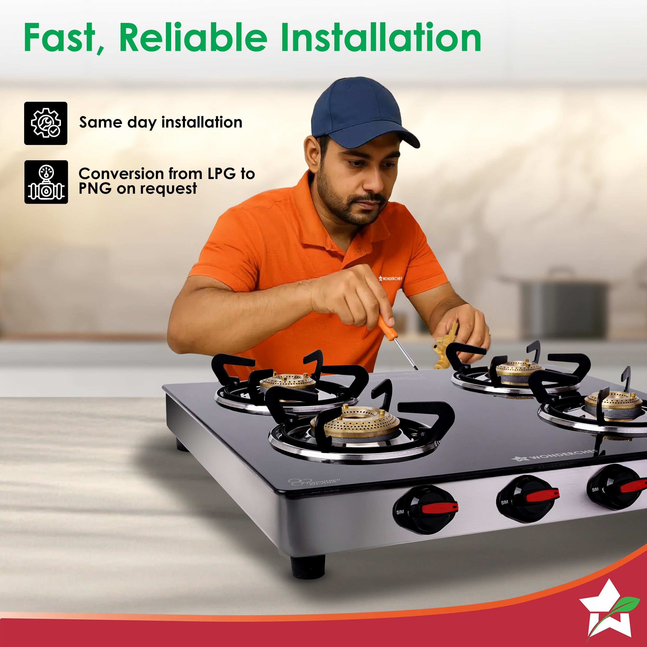 Regal 4 Brass Burner Gas Stove, LPG Gas Stove for Kitchen, ISI Toughened Glass Surface, SS Frame, Spill-proof Design, Ergonomic Knobs, 2-Yr Warranty