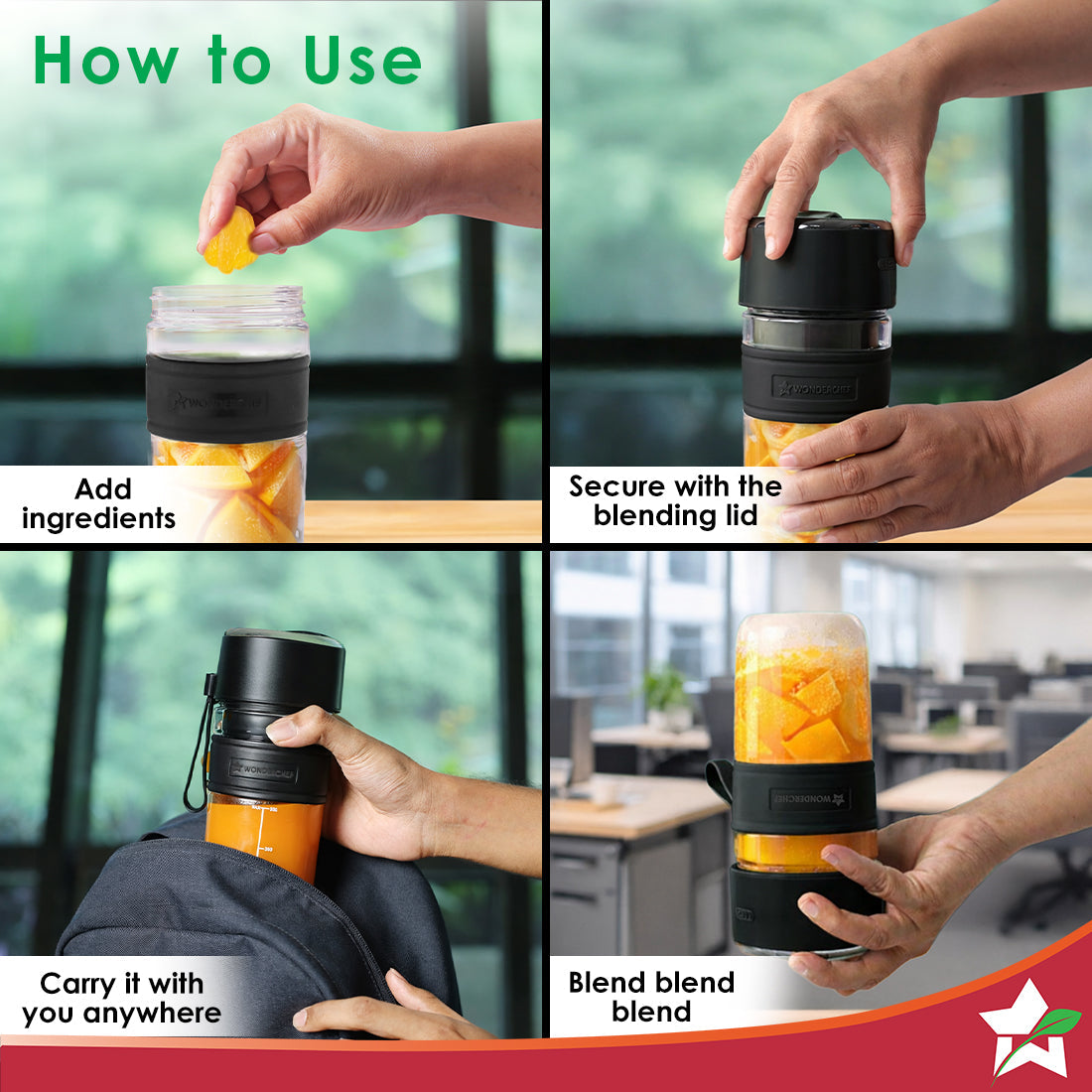 Nutri-cup Zip Portable Blender | 350ml | Blend & Sip with Flip Top Sipper Lid | For Smoothies, Juices, Shakes, Coffee | 2000 mAh Battery | 20 Blending Cycles in One Charge | Type C Charging | Black