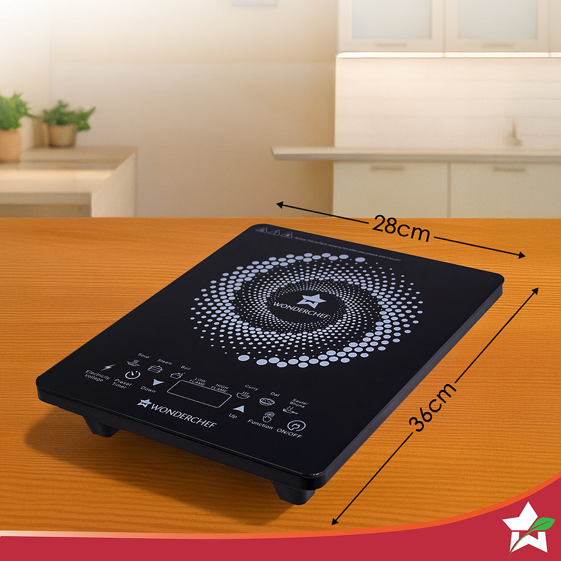 Swift Induction Cooktop with 8 Power Settings|2200 Watt Induction Cooktop| Pre-set Menus for Soups, Curries, Dals, Saute Masala|Crystal Glass Top Surface| LCD Digital Panel | Smart Touch Buttons|Compact & Portable Induction Cooktop| 1 Year Warranty