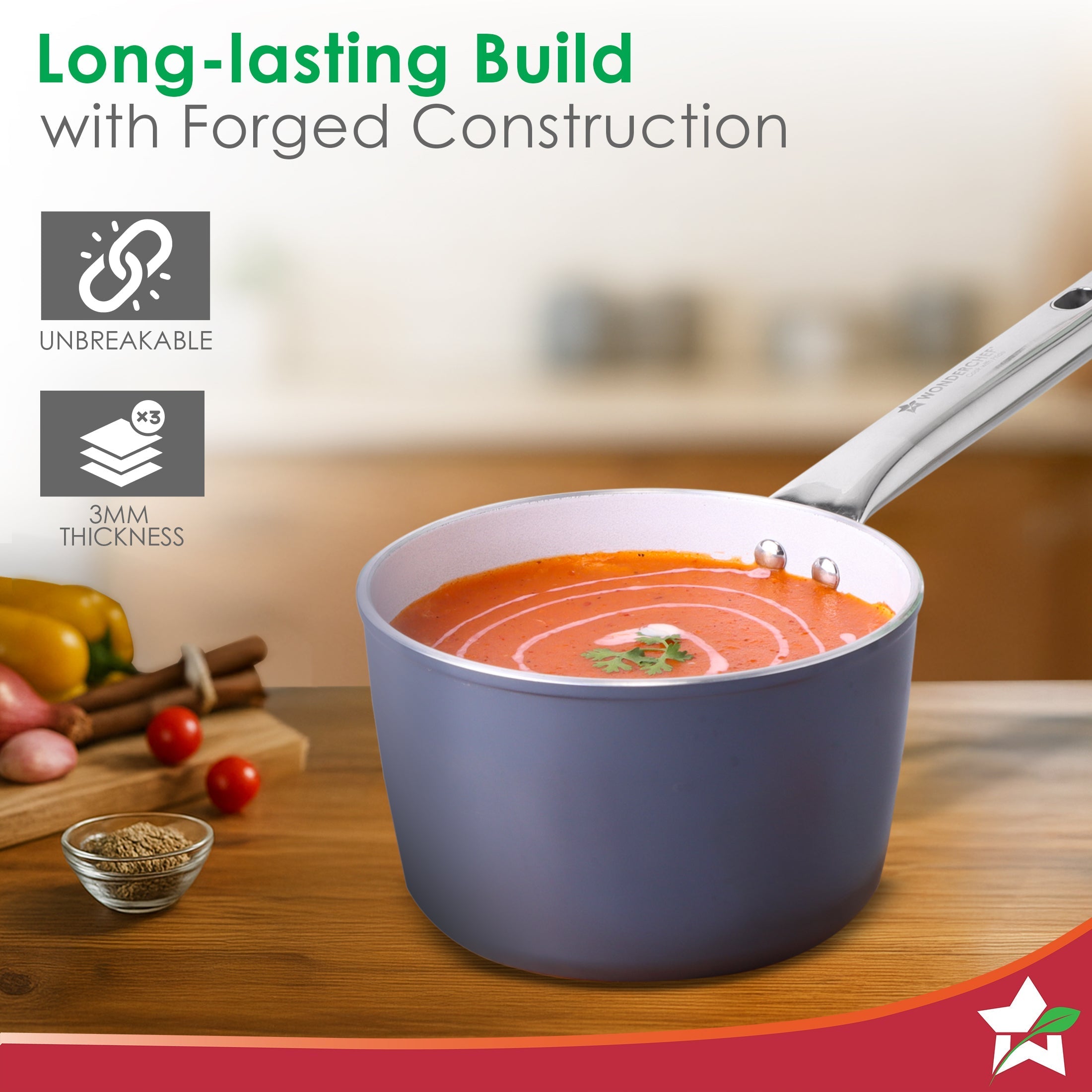 Eco-Glide Ceramic Saucepan 16cm, Non-Toxic, Chemical & PFOA Free, 1.75L capacity, Low Oil Cooking, Scratch-resistant, Stainless-steel Handle, Gas & Induction Compatible, 2-Yr Warranty, Grey