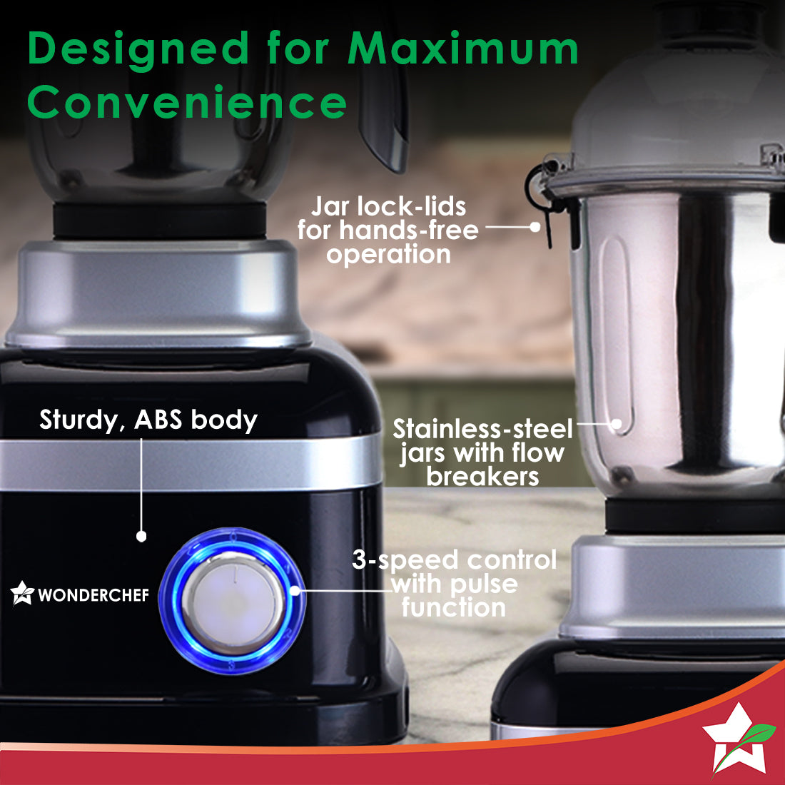 Cube 1000W Mixer Grinder, 3 Jars with Flow Breakers, Special Coarse Blade for Silbatta-style Khada Masala Grinding, Ideal for Grinding, Blending Chutney, Idli/Dosa Batter, 2-Yr Warranty