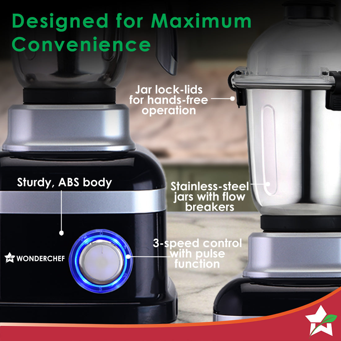 Cube 1000W Mixer Grinder, 4 Jars with Flow Breakers, Special Coarse Blade for Silbatta-style Khada Masala Grinding, Ideal for Grinding, Blending Chutney, Idli/Dosa Batter, 2-Yr Warranty