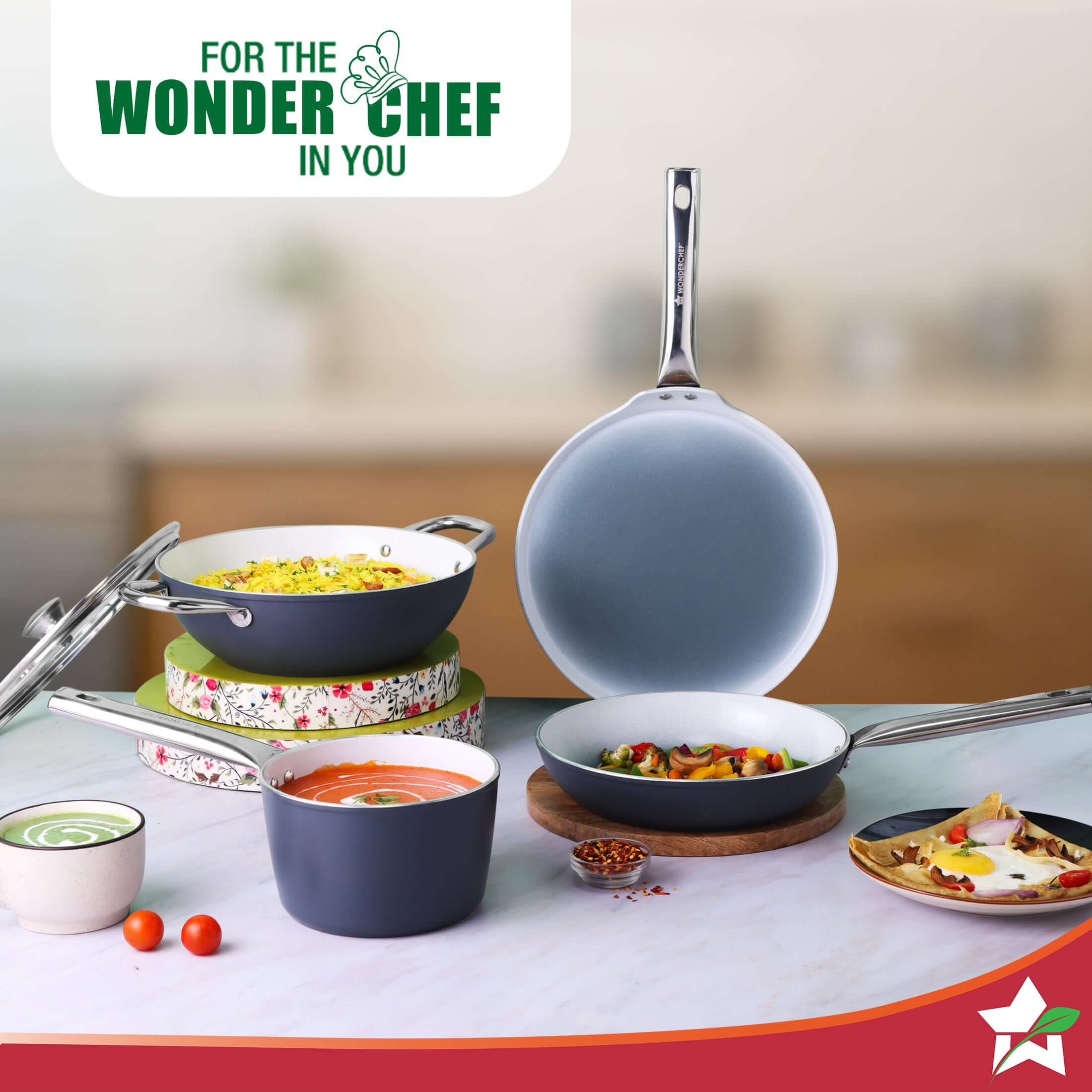 Eco-Glide Ceramic Kadhai 28cm with Glass Lid, 4.3Litre Non-toxic, Chemical Free, Low Oil Cooking, Scratch-resistant, Stainless-steel Handle, Gas+Induction Compatible, 2-Year Warranty, Grey