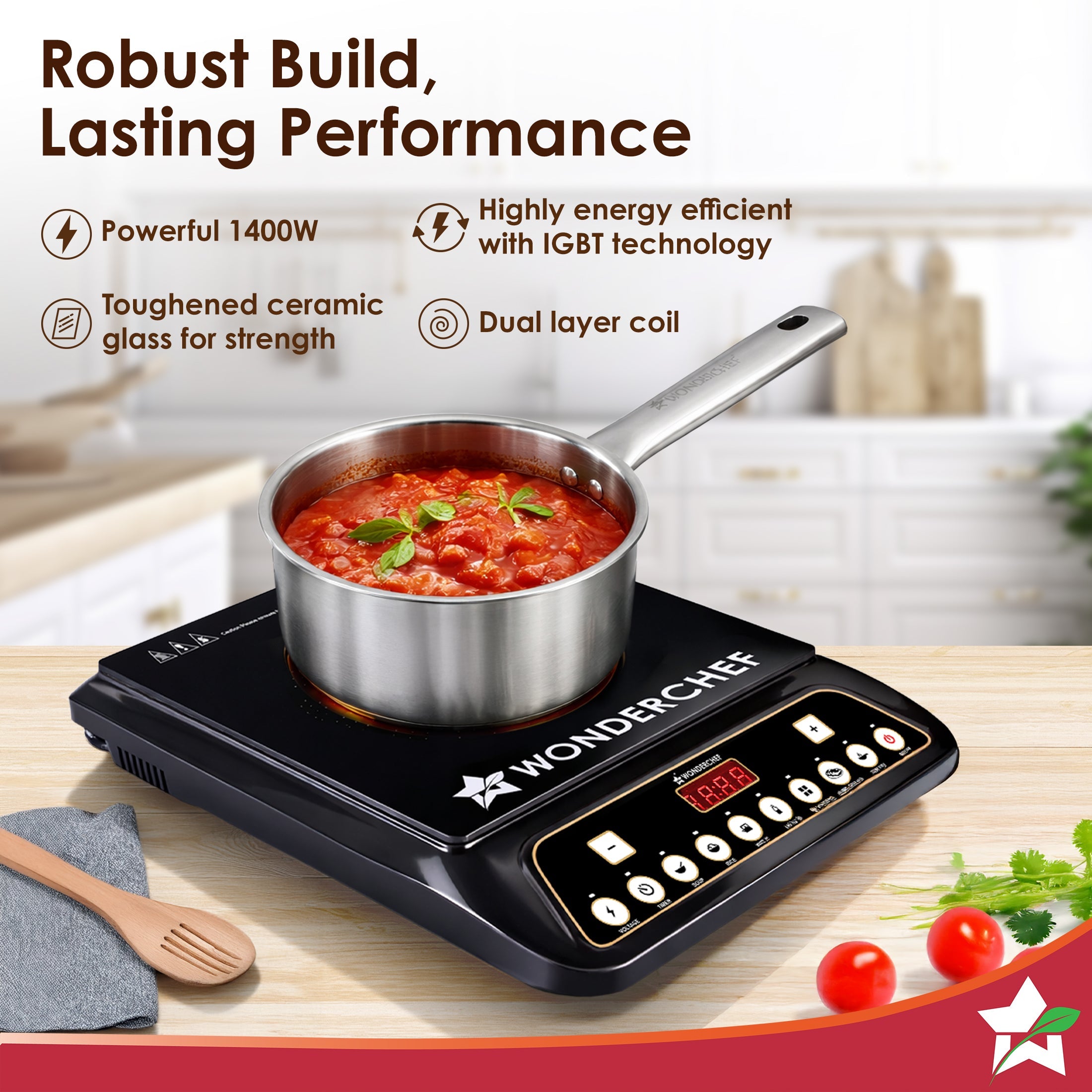 Acura 1400W Induction Cooktop with 11 Preset Functions, Push Touch Control Button Induction Cooktop, 2 Years Warranty