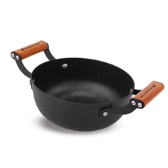 Ferro Light-weight Cast-iron Kadhai | 20cm | Pre-seasoned with 100% Vegetable Oil | 40% Lighter than Regular Cast-iron Cookware | Cool-touch Real Acacia Wood Handles | 10-Year Warranty