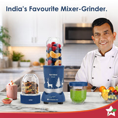 Nutri-blend Serene Mixer Grinder Blender Smoothie Maker, 500W, 22000 RPM, 3 Transparent Unbreakable Jars, Stainless-Steel Blades, 2-Yr Warranty, FREE Recipe Book by Chef Sanjeev Kapoor