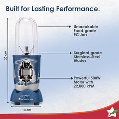Nutri-blend Serene Mixer Grinder Blender Smoothie Maker, 500W, 22000 RPM, 3 Transparent Unbreakable Jars, Stainless-Steel Blades, 2-Yr Warranty, FREE Recipe Book by Chef Sanjeev Kapoor