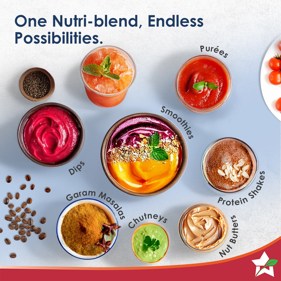 Nutri-blend Serene Mixer Grinder Blender Smoothie Maker, 500W, 22000 RPM, 3 Transparent Unbreakable Jars, Stainless-Steel Blades, 2-Yr Warranty, FREE Recipe Book by Chef Sanjeev Kapoor
