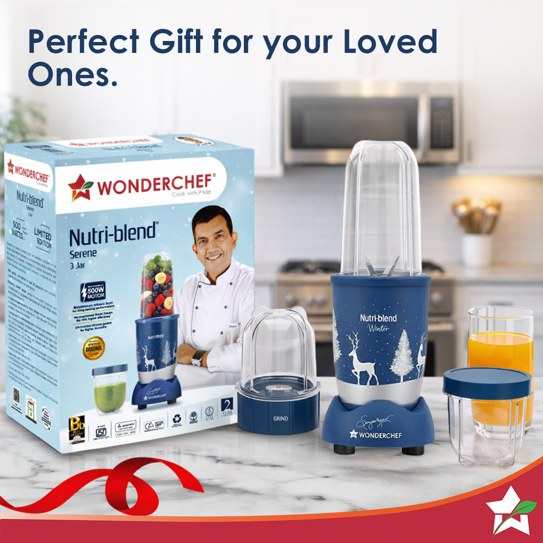 Nutri-blend Serene Mixer Grinder Blender Smoothie Maker, 500W, 22000 RPM, 3 Transparent Unbreakable Jars, Stainless-Steel Blades, 2-Yr Warranty, FREE Recipe Book by Chef Sanjeev Kapoor