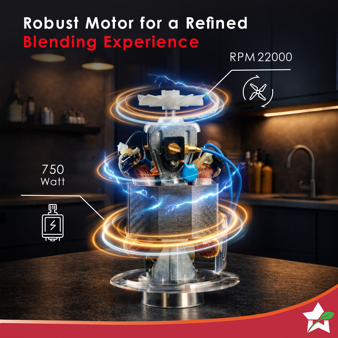 Nutri-Blend Turbo 750W Mixer Grinder Blender Smoothie Maker, 22000 RPM, 3 Jars, Stainless-Steel Blades, Sipper Jar & Lid, 2-Yr Warranty, FREE Recipe Book by Chef Sanjeev Kapoor, Black & Red