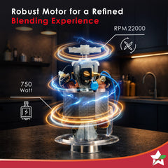 Nutri-Blend Turbo 750W Mixer Grinder Blender Smoothie Maker, 22000 RPM, 3 Jars, Stainless-Steel Blades, Sipper Jar & Lid, 2-Yr Warranty, FREE Recipe Book by Chef Sanjeev Kapoor, Black & Red