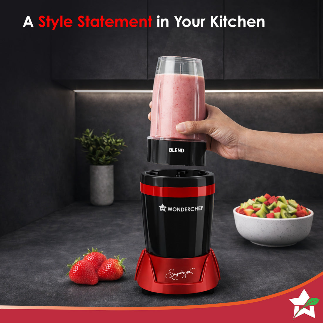 Nutri-Blend Turbo 750W Mixer Grinder Blender Smoothie Maker, 22000 RPM, 3 Jars, Stainless-Steel Blades, Sipper Jar & Lid, 2-Yr Warranty, FREE Recipe Book by Chef Sanjeev Kapoor, Black & Red
