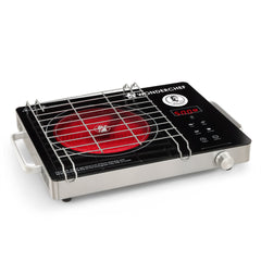 Renewed Evita Neo Infrared Electric Cooktop with Crystal Glass for Kitchens, 2200W, BBQ Grill Included, 4 Pre-set Functions, Compatible with Steel, Ceramic, Cast-iron, Aluminium Cookware, 1-Yr Warranty