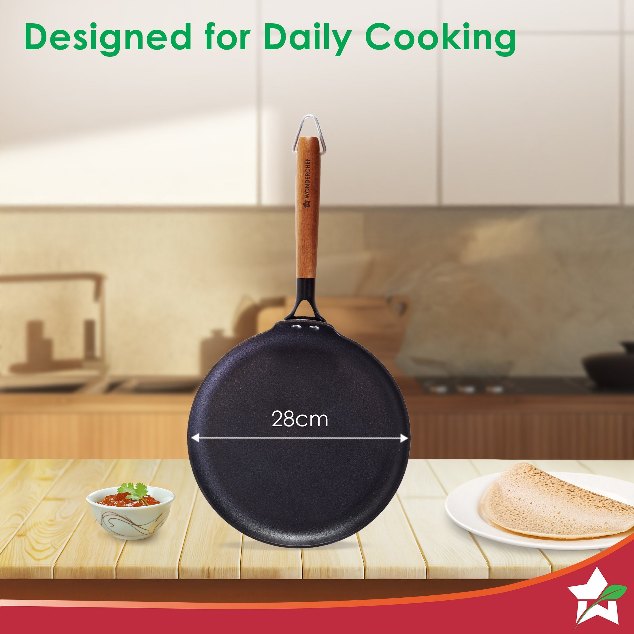 Pre-Seasoned Ferro Light 28cm Dosa Tawa | 4MM | Acacia Wooden Handles | Gravity Moulding Technology | No Chemical Coating |10 Year Warranty
