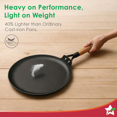 Pre-Seasoned Ferro Light 28cm Dosa Tawa | 4MM | Acacia Wooden Handles | Gravity Moulding Technology | No Chemical Coating |10 Year Warranty