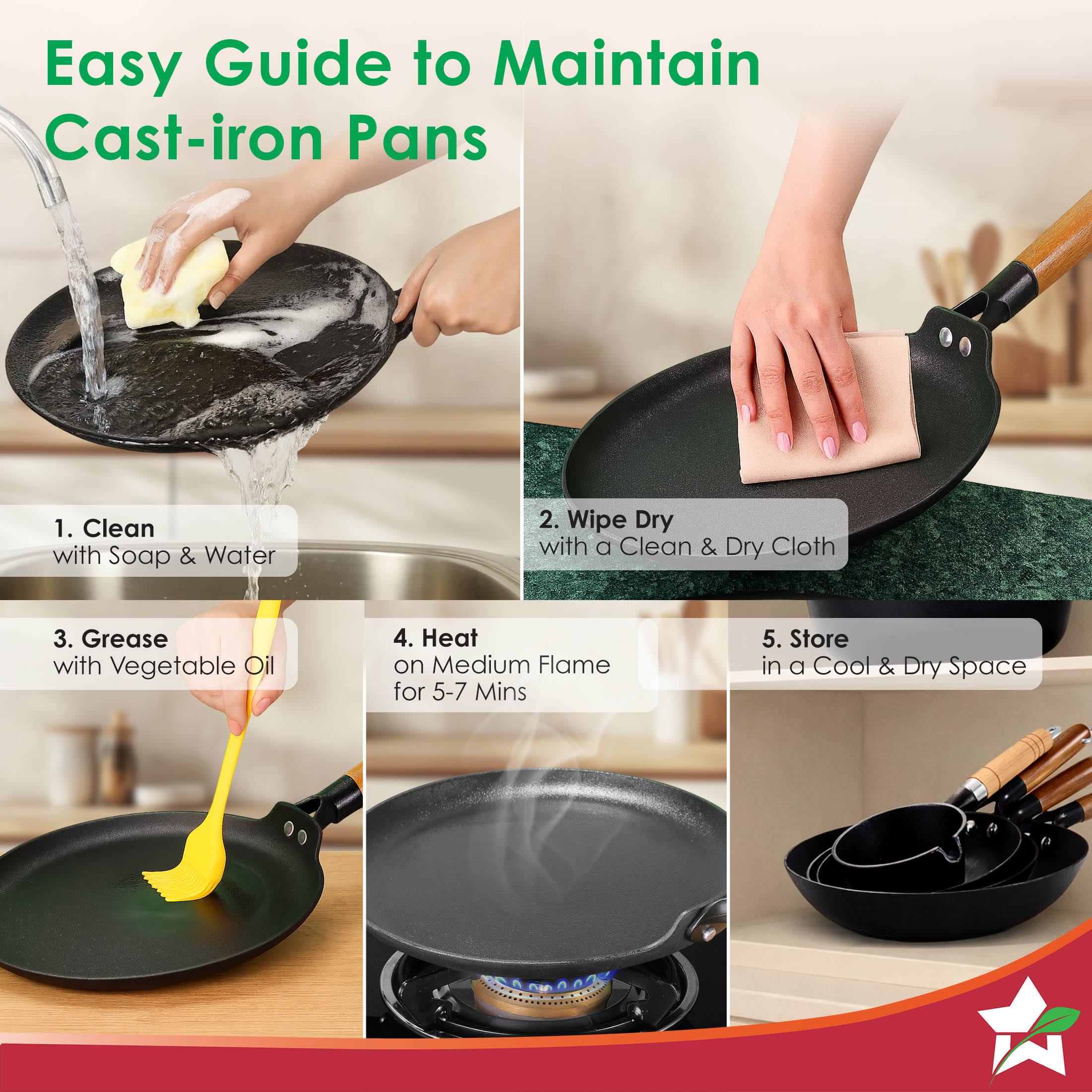 Pre-Seasoned Ferro Light 28cm Dosa Tawa | 4MM | Acacia Wooden Handles | Gravity Moulding Technology | No Chemical Coating |10 Year Warranty