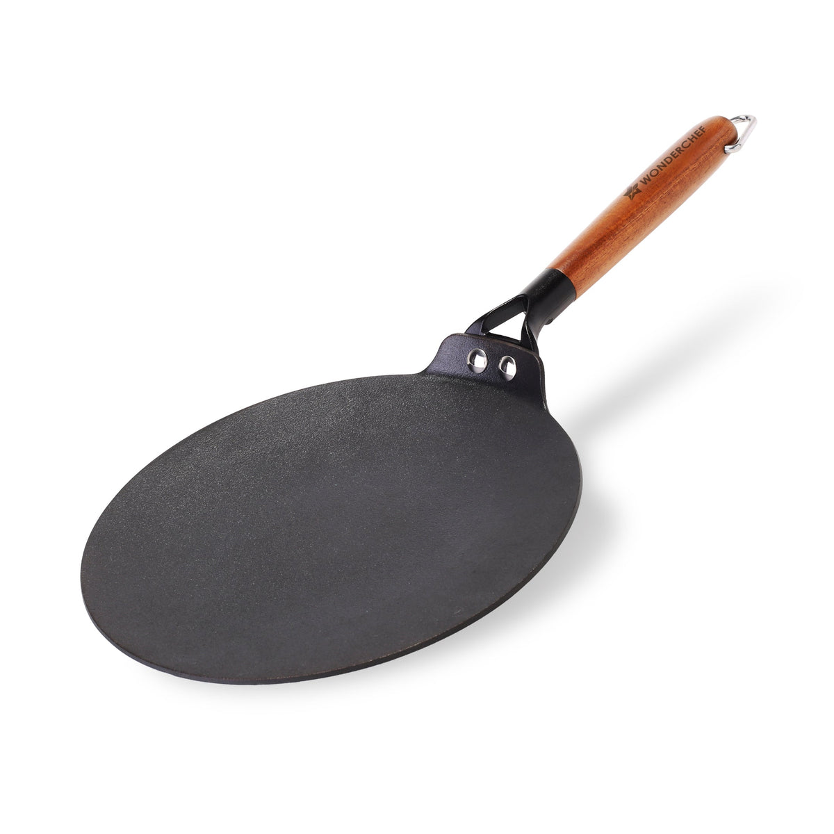 Ferro Light-weight Cast-iron Roti Tawa | 26cm | Pre-seasoned with 100% Vegetable Oil | 40% Lighter than Regular Cast-iron Cookware | Cool-touch Real Acacia Wood Handles | 10-Year Warranty