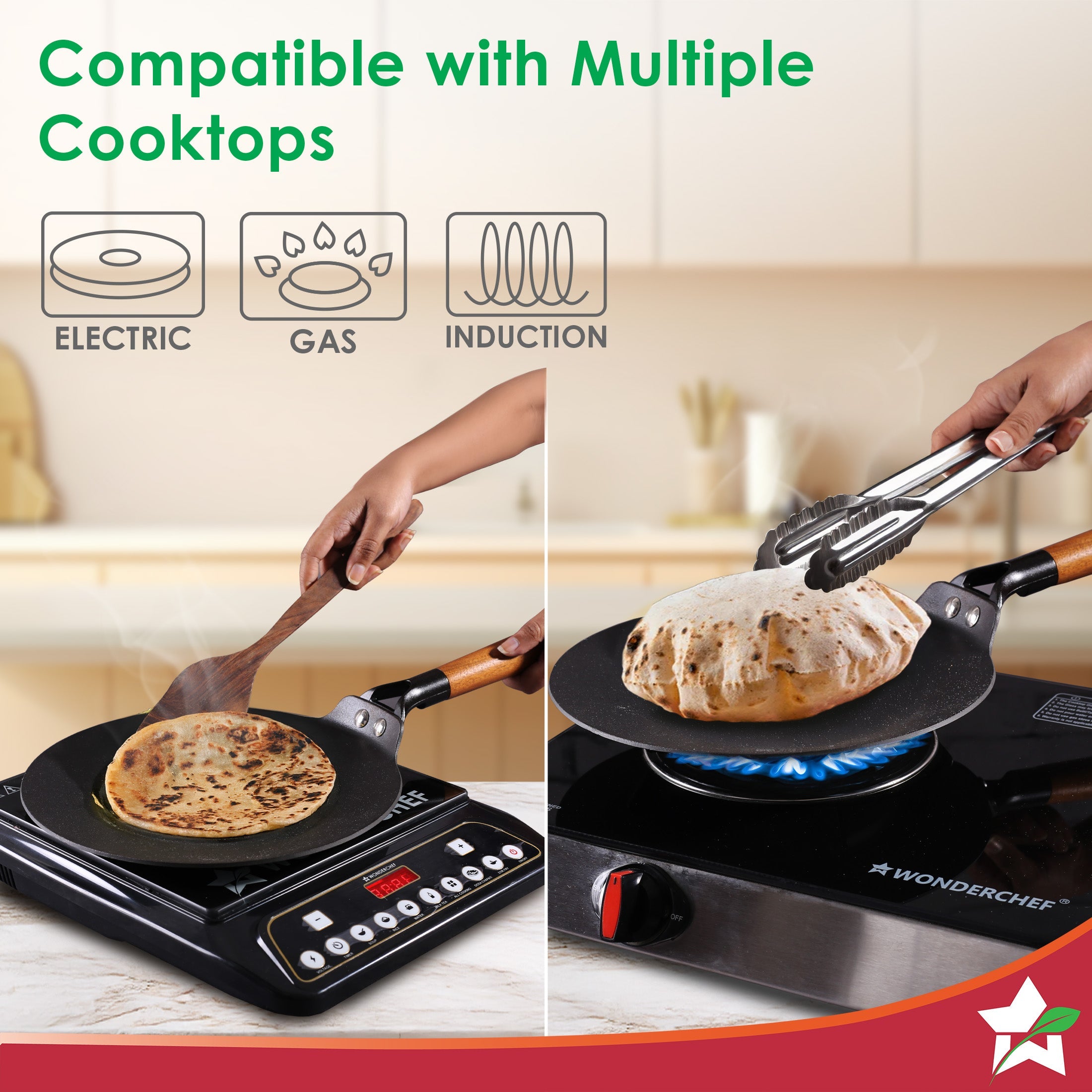 Ferro Light-weight Cast-iron Roti Tawa | 26cm | Pre-seasoned with 100% Vegetable Oil | 40% Lighter than Regular Cast-iron Cookware | Cool-touch Real Acacia Wood Handles | 10-Year Warranty