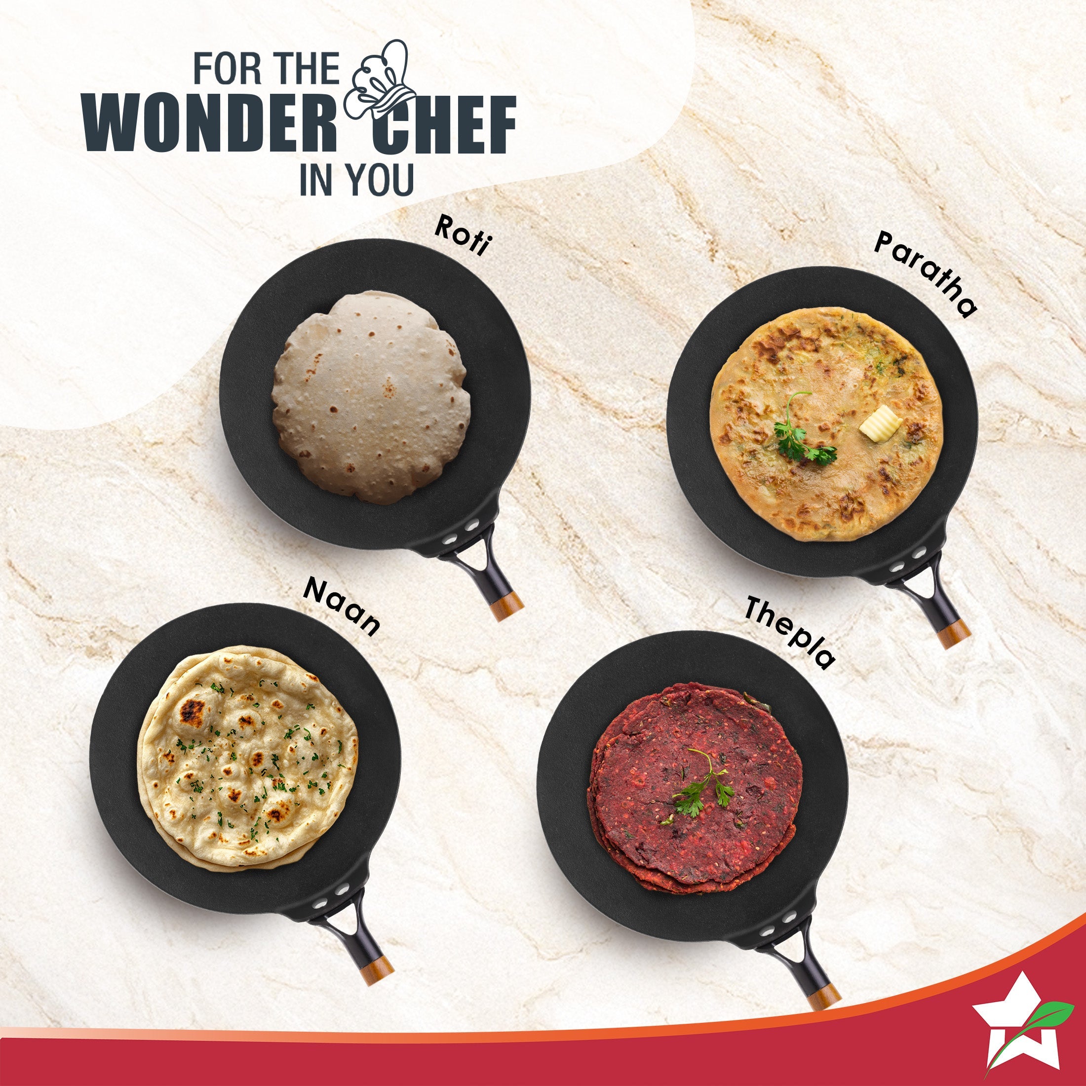 Ferro Light-weight Cast-iron Roti Tawa | 26cm | Pre-seasoned with 100% Vegetable Oil | 40% Lighter than Regular Cast-iron Cookware | Cool-touch Real Acacia Wood Handles | 10-Year Warranty