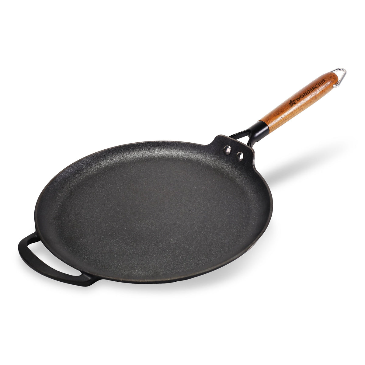 Ferro Light-weight Cast-iron Dosa Tawa | 30cm | Pre-seasoned with 100% Vegetable Oil | 40% Lighter than Regular Cast-iron Cookware | Cool-touch Real Acacia Wood Handles | 10-Year Warranty