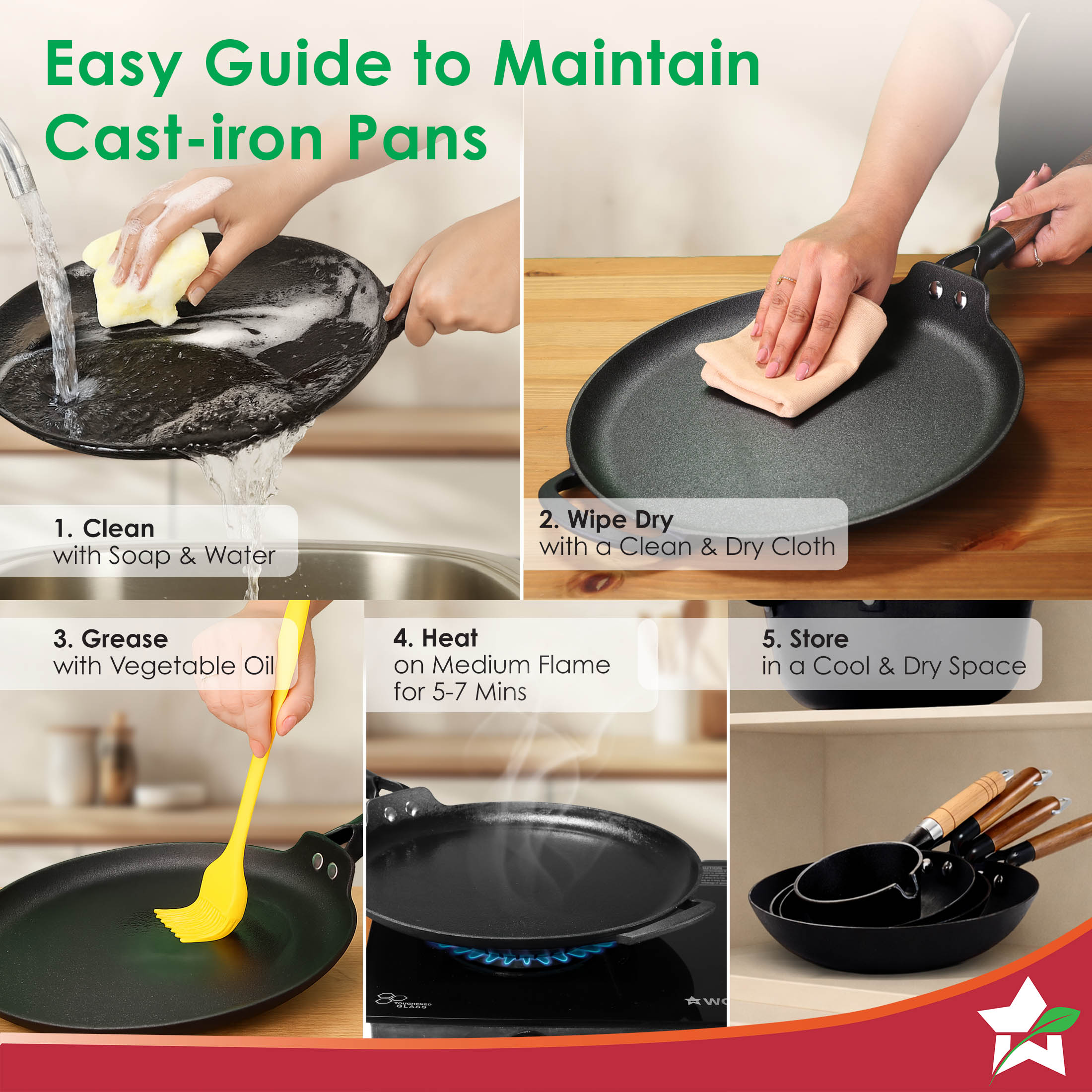 Ferro Light-weight Cast-iron Dosa Tawa | 30cm | Pre-seasoned with 100% Vegetable Oil | 40% Lighter than Regular Cast-iron Cookware | Cool-touch Real Acacia Wood Handles | 10-Year Warranty