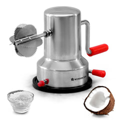 Stainless Steel Coconut Scraper for Kitchen, Vacuum Base, Rotatable Handle, Manual Operation, Silver