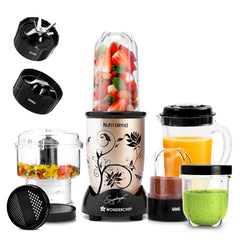 Nutri-blend Juicer, Mixer, Grinder, Smoothie Maker & Chopper | Complete Kitchen Machine | 22000 RPM Blender, Chopper, Juicer | 500W 100% Full Copper Motor | SS Blades | 4 Unbreakable Jars | 2 Years Warranty | Recipe Book By Chef Sanjeev Kapoor | Champagne
