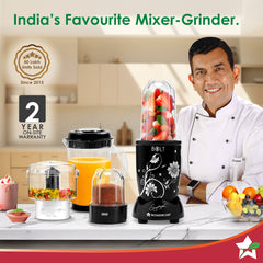 Nutri-blend BOLT-600W CKM Mixer with Chopper, Stronger & Swifter with Sipper Lid, 22000RPM 100% Full Copper Motor, 4 Unbreakable Jars, Sharper Steel Blades, Recipe Book by Chef Sanjeev Kapoor