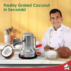 Stainless Steel Coconut Scraper for Kitchen, Vacuum Base, Rotatable Handle, Manual Operation, Silver
