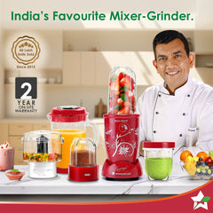 Nutri-blend Juicer, Mixer, Grinder, Smoothie Maker & Chopper | Complete Kitchen Machine | 22000 RPM Blender, Chopper, Juicer | 500W 100% Full Copper Motor | SS Blades | 4 Unbreakable Jars | 2 Years Warranty | Recipe Book By Chef Sanjeev Kapoor | Red