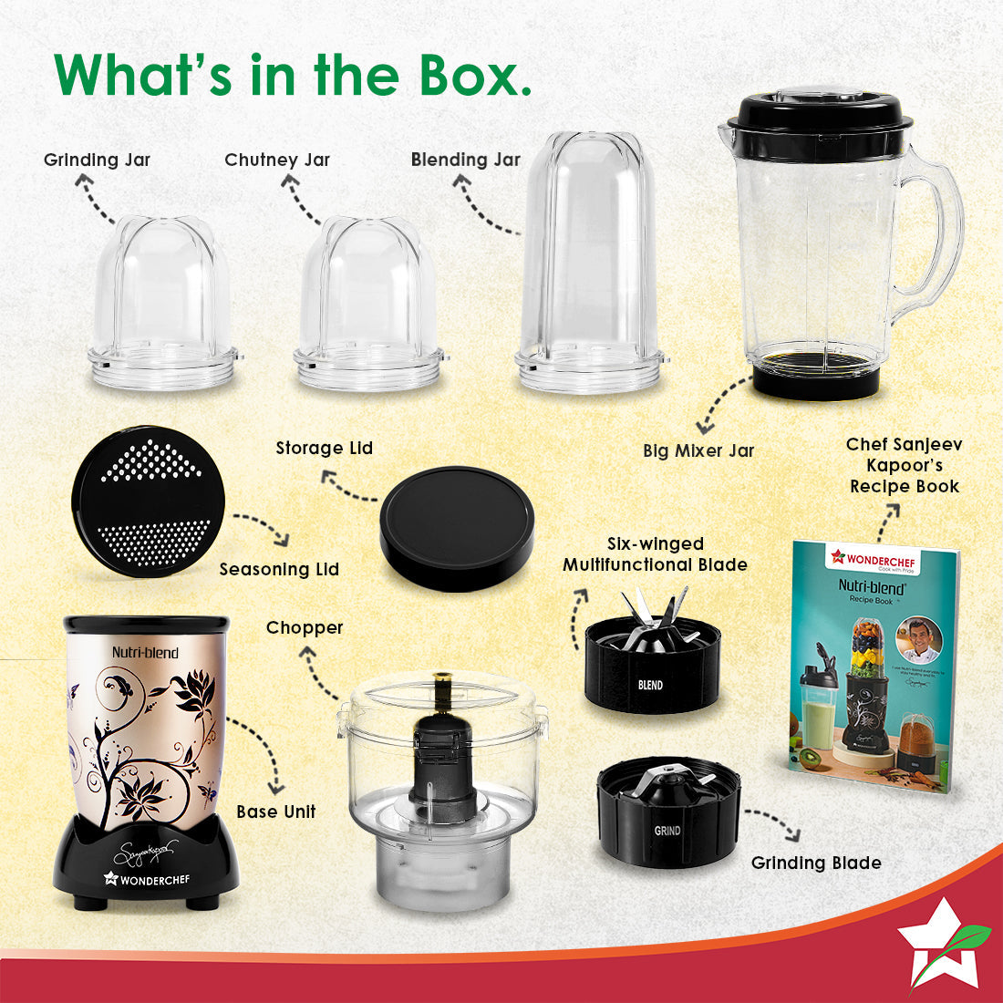 Nutri-blend Juicer, Mixer, Grinder, Smoothie Maker & Chopper | Complete Kitchen Machine | 22000 RPM Blender, Chopper, Juicer | 500W 100% Full Copper Motor | SS Blades | 4 Unbreakable Jars | 2 Years Warranty | Recipe Book By Chef Sanjeev Kapoor | Champagne