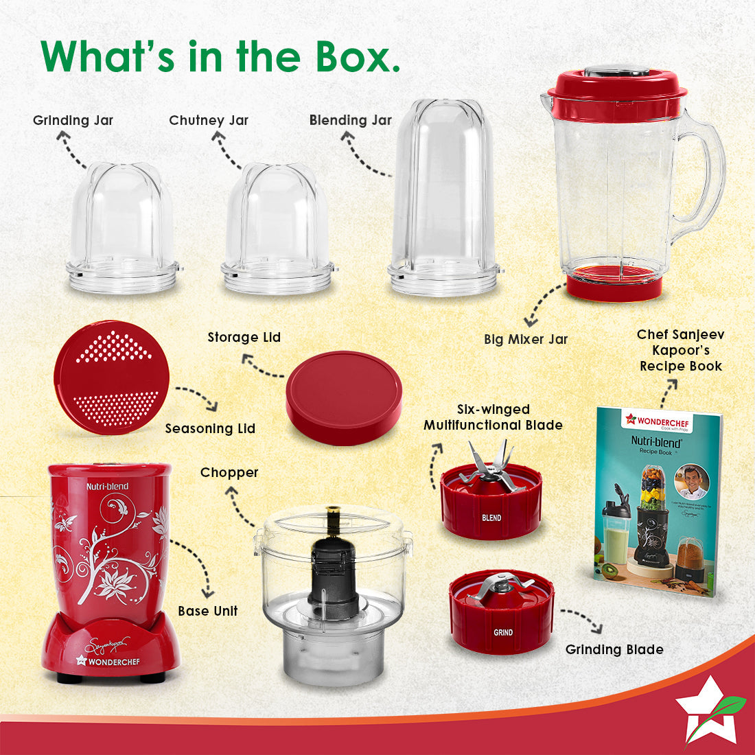 Nutri-blend Juicer, Mixer, Grinder, Smoothie Maker & Chopper | Complete Kitchen Machine | 22000 RPM Blender, Chopper, Juicer | 500W 100% Full Copper Motor | SS Blades | 4 Unbreakable Jars | 2 Years Warranty | Recipe Book By Chef Sanjeev Kapoor | Red