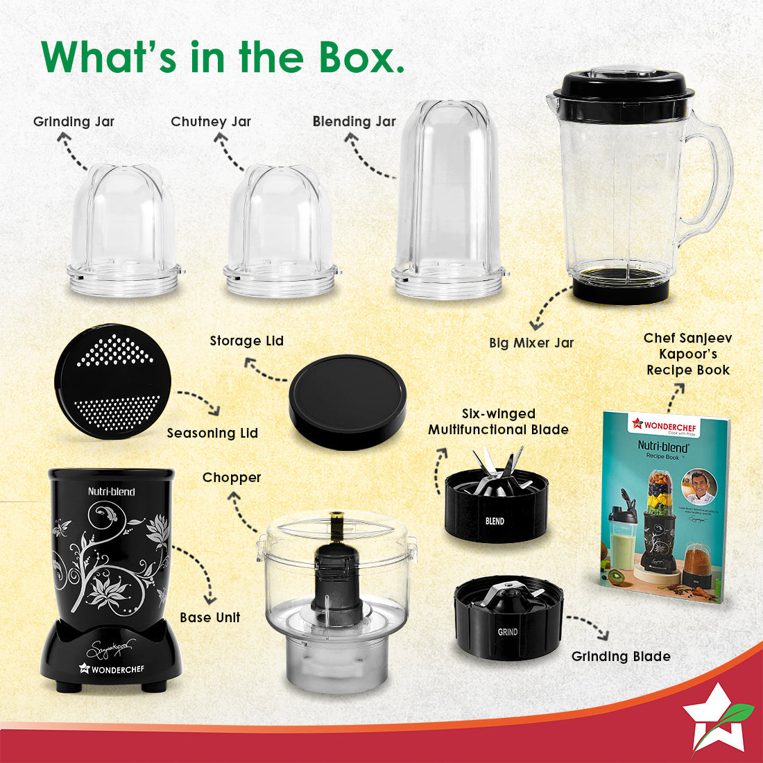 Nutri-blend Juicer, Mixer, Grinder, Smoothie Maker & Chopper | Complete Kitchen Machine | 22000 RPM Blender, Chopper, Juicer | 500W 100% Full Copper Motor | SS Blades | 4 Unbreakable Jars | 2 Years Warranty | Recipe Book By Chef Sanjeev Kapoor | Black