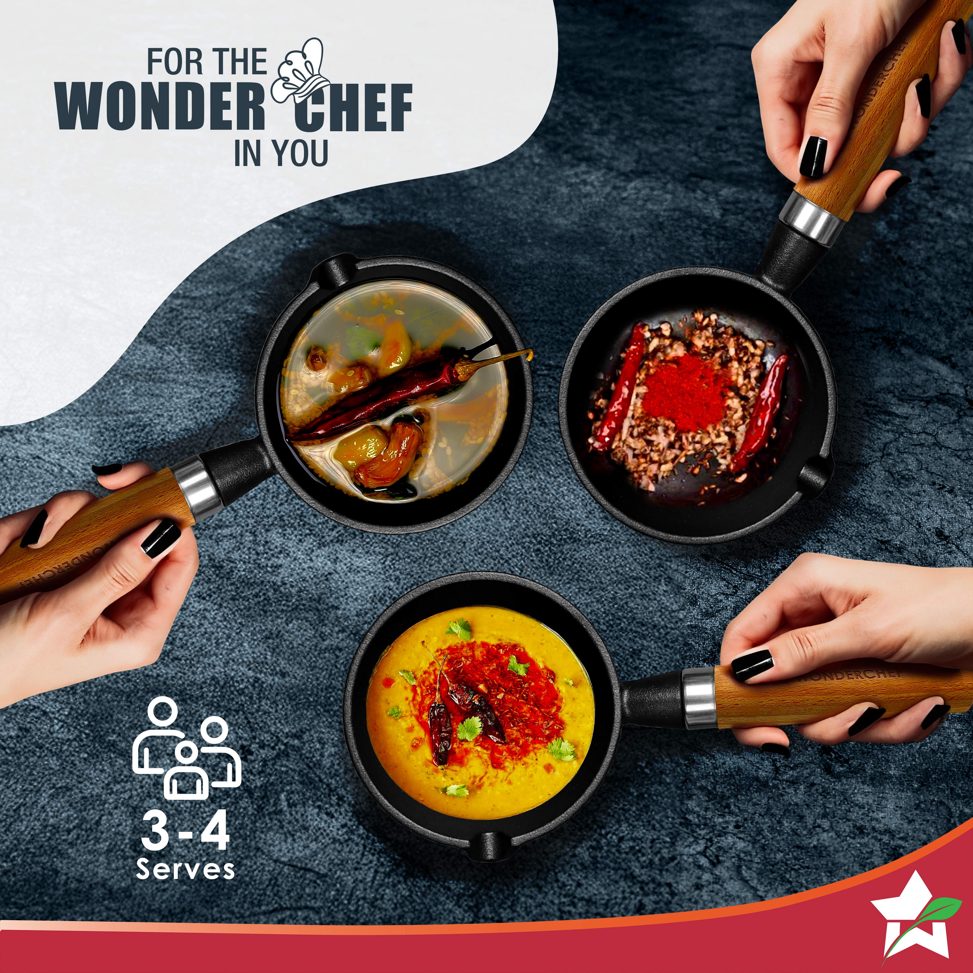 Ferro Light-weight Cast-iron Tadka Pan for Tempering, 40% Lighter, Pre-seasoned with 100% Vegetable Oil, Chemical-free, Induction-friendly, Long Cool-touch Wood Handles, 10-Yr Warranty
