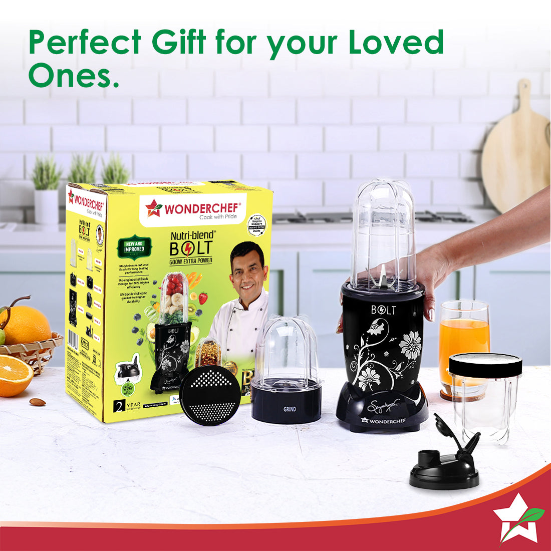 Nutri-blend BOLT Mixer, Grinder, Blender & Smoothie Maker | 600W 22000 RPM 100% Full Copper Motor | Stainless steel Blades | 2 unbreakable jars with Sipper lid | 2 Year warranty | Recipe book by Chef Sanjeev Kapoor | Black