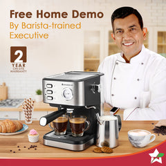 Regenta 19 bar Espresso Coffee Maker | Espresso, Cappuccino, Latte, Mocha, Cold Coffee| Adjustable Milk Frothing Steamer | Metal Porta Filter | 2 Thermostats | 1.5L Water Tank |1200W| 2 Year Warranty