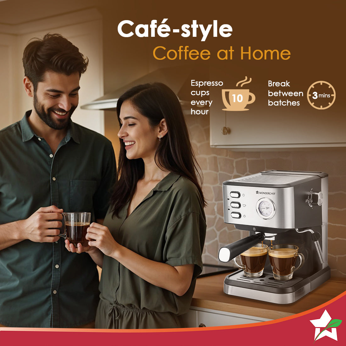 Regenta 19 bar Espresso Coffee Maker | Espresso, Cappuccino, Latte, Mocha, Cold Coffee| Adjustable Milk Frothing Steamer | Metal Porta Filter | 2 Thermostats | 1.5L Water Tank |1200W| 2 Year Warranty