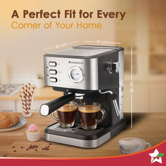 Regenta 19 bar Espresso Coffee Maker | Espresso, Cappuccino, Latte, Mocha, Cold Coffee| Adjustable Milk Frothing Steamer | Metal Porta Filter | 2 Thermostats | 1.5L Water Tank |1200W| 2 Year Warranty