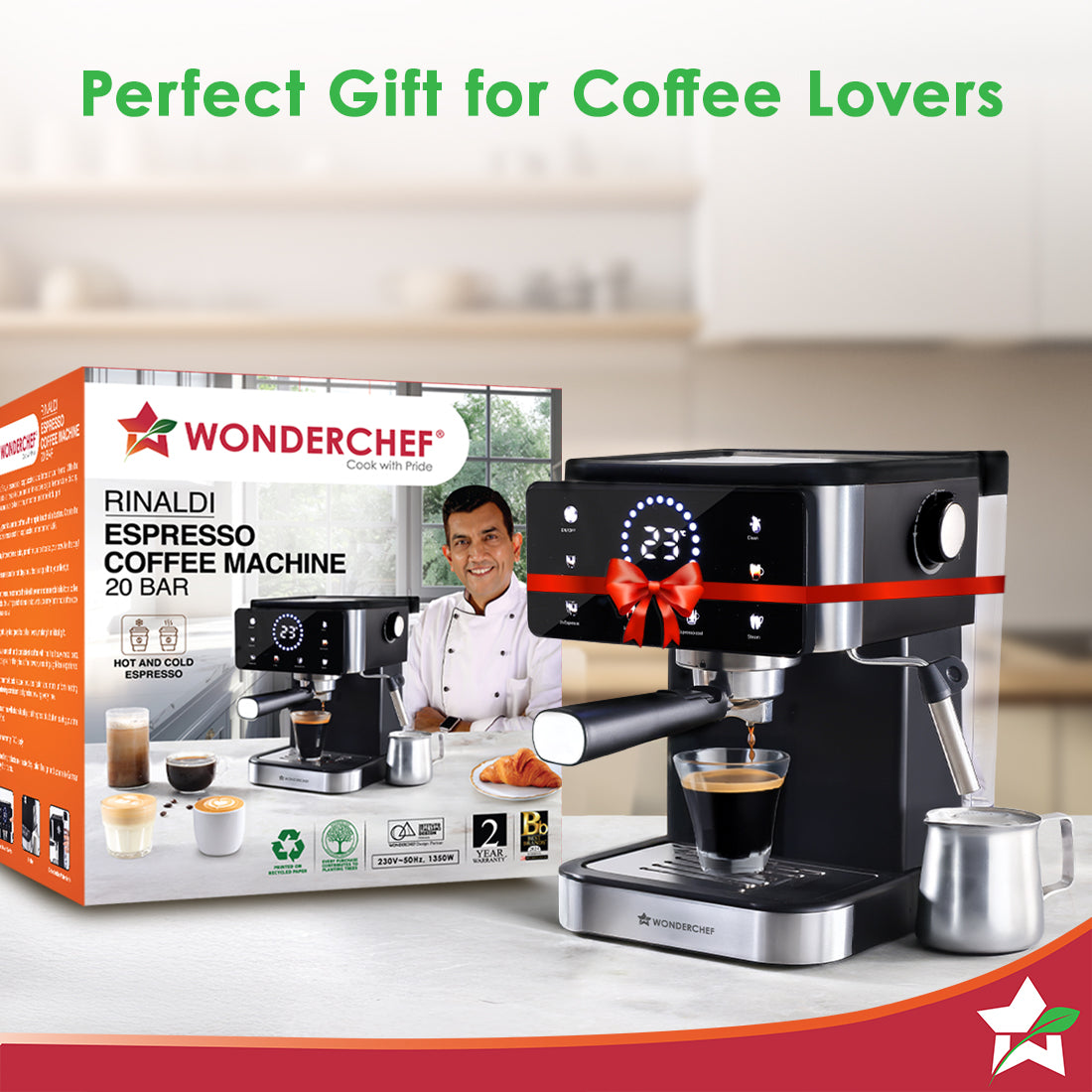 Rinaldi Espresso 20 bar Coffee Maker with Temperature Gauge | Espresso, Cappuccino, Latte, Mocha, Cold Coffee | Adjustable Milk Frothing Steamer | Metal Porta Filter | 2 Thermostats |1.5L Water Tank |1200W | 2 Year Warranty