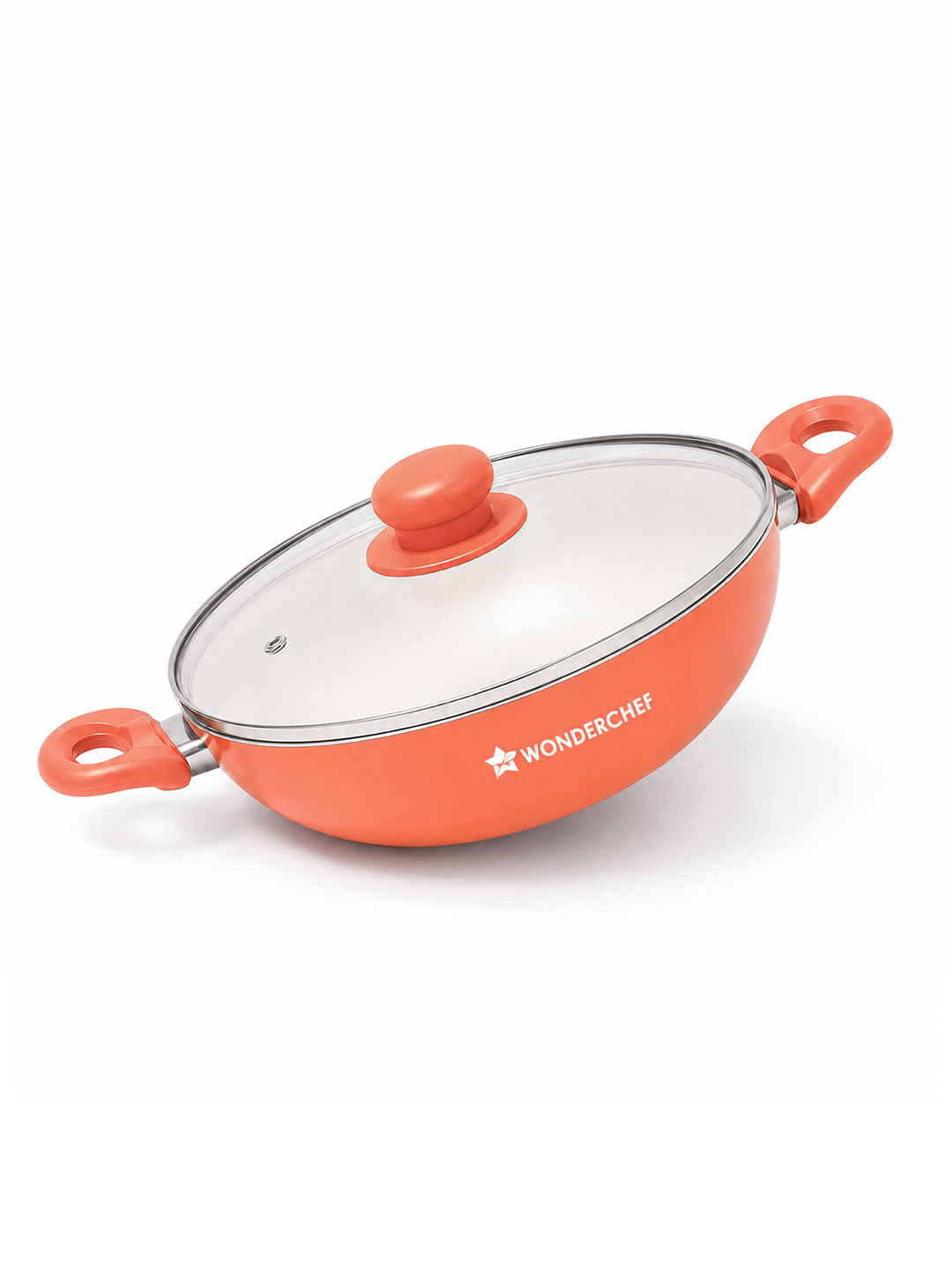 Natura Ceramic Kadhai & Glass Lid for Cooking, 24cm, 2.5L, Non-toxic Chemical-free Coating, PFOA/PFAS-Free, For Kitchen, Scratch-resistant, Gas & Induction Compatible, 2-Yr Warranty, Peach