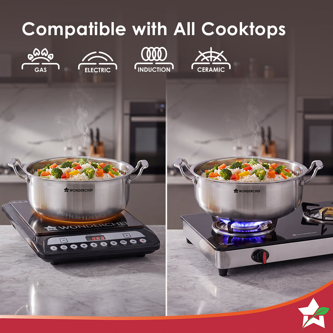 Premium Triply Stainless-steel Biryani Handi with Lid for Kitchen, 32cm 8.4L, Casserole for Slow Cooking, Dum Biryani, Gravies, Induction-friendly, Sturdy Handles, 10-Yr Warranty