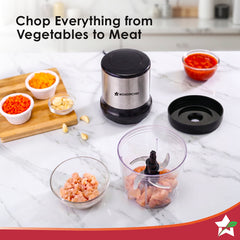 Inox Kitchen Vegetable Chopper, 350W Motor, Chopping/Mincing/Pureeing, Whisk Attachment for Whipping/Beating, Pulse Function for Coarse Chopping, Sharp Stainless-steel Blades, 2-Yr Warranty
