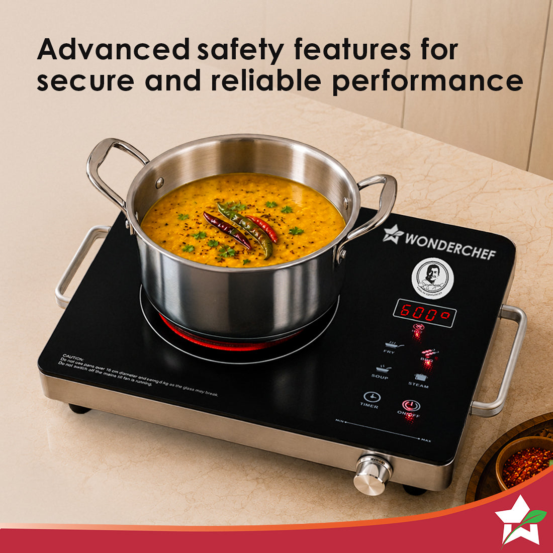 Renewed Evita Neo Infrared Electric Cooktop with Crystal Glass for Kitchens, 2200W, BBQ Grill Included, 4 Pre-set Functions, Compatible with Steel, Ceramic, Cast-iron, Aluminium Cookware, 1-Yr Warranty