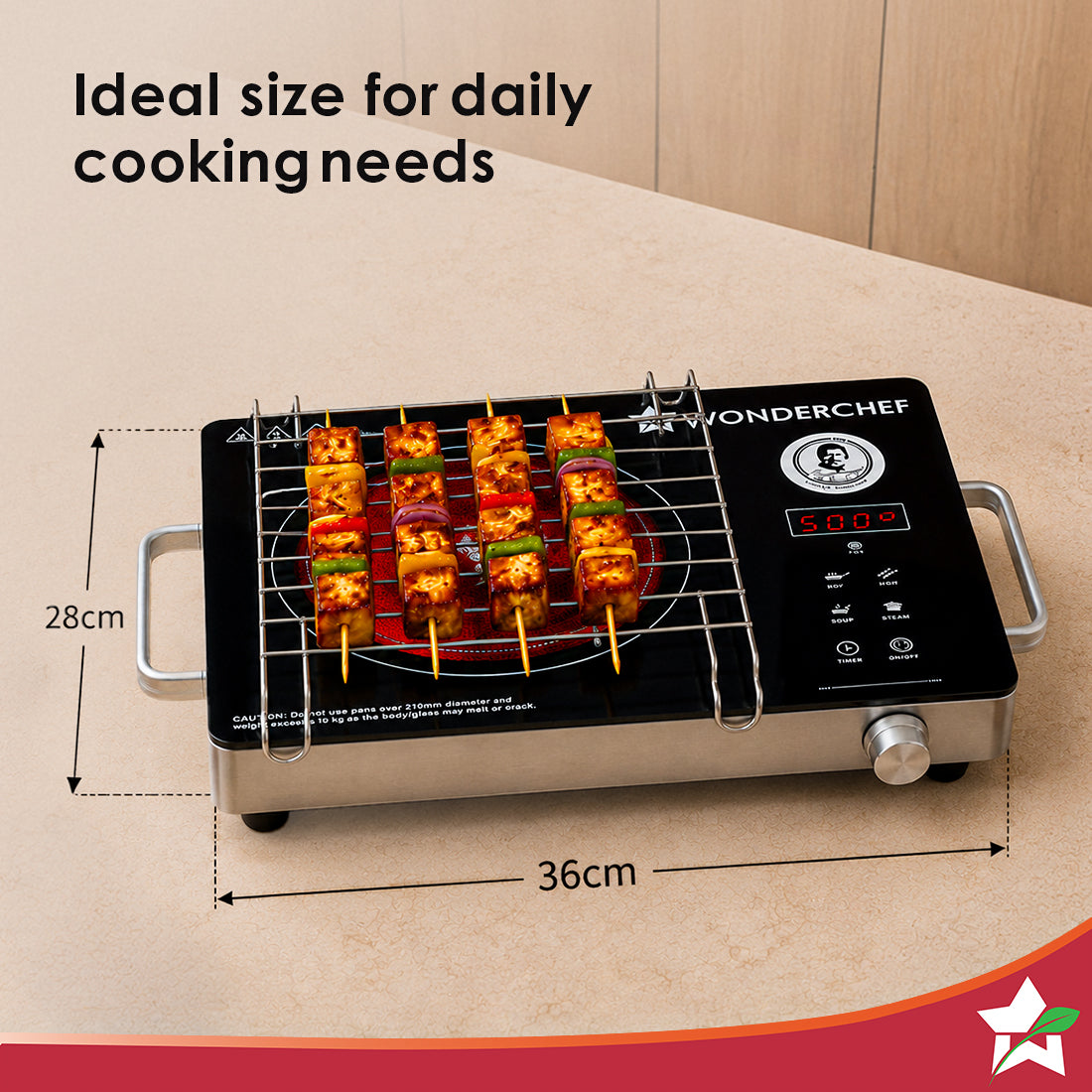 Evita Neo Infrared Electric Cooktop with Crystal Glass for Kitchens, 2200W, BBQ Grill Included, 4 Pre-set Functions, Compatible with Steel, Ceramic, Cast-iron, Aluminium Cookware, 2-Yr Warranty