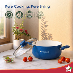 Natura Ceramic Casserole & Glass Lid for Cooking, 24cm, 4.5L, Non-toxic Chemical-free Coating, PFOA/PFAS-Free, For Kitchen, Scratch-resistant, Gas & Induction Compatible, 2-Yr Warranty, Teal Blue