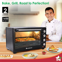 Oven Toaster Griller (OTG) - 28 Litres, Black - with Rotisserie,Auto-shut off, heat-resistant tempered glass, Multi-stage heat selection