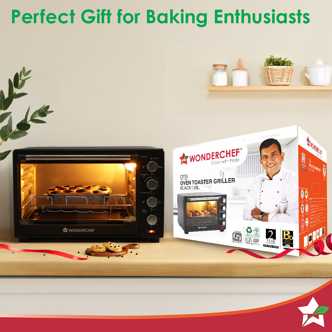 Oven Toaster Griller (OTG) - 28 Litres, Black - with Rotisserie,Auto-shut off, heat-resistant tempered glass, Multi-stage heat selection