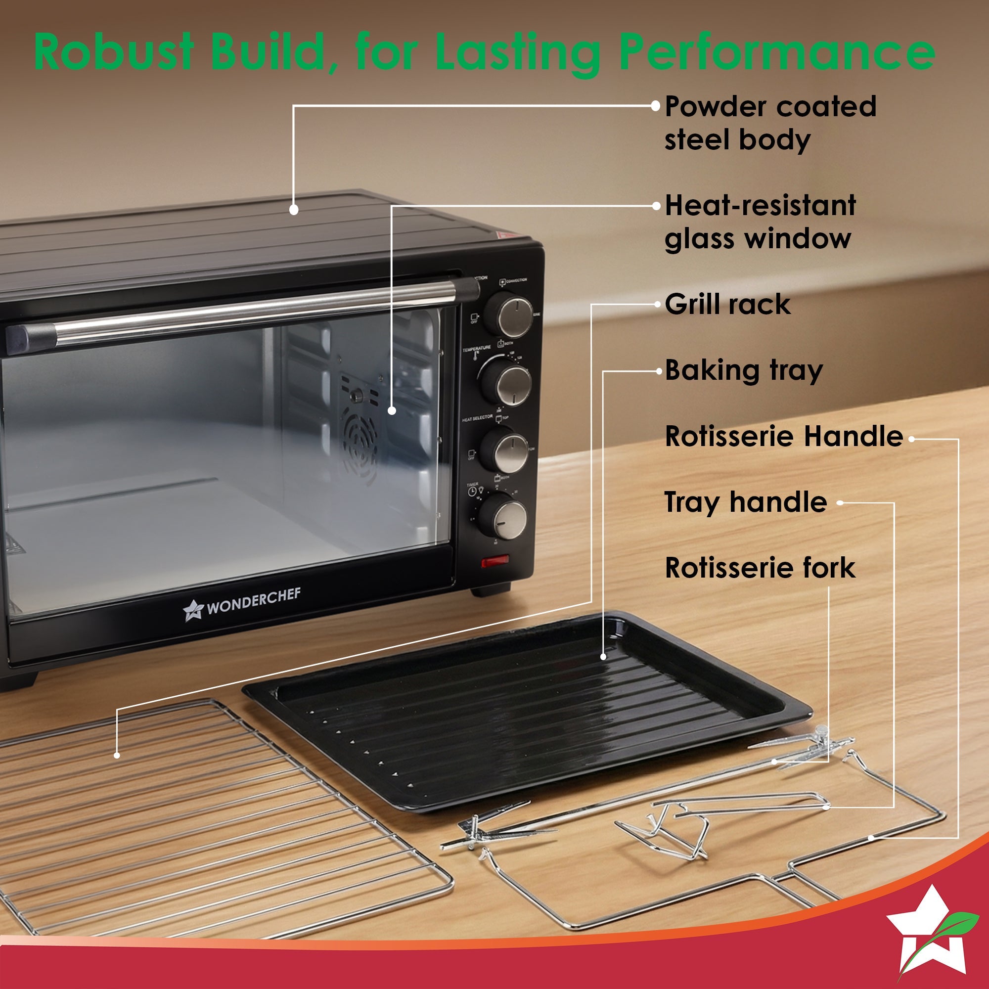 Oven Toaster Griller (OTG) - 48 L | With Rotisserie | Auto-Shut Off | Heat-Resistant Tempered Glass | 6-Stage Heat Selection Bake, Grill, Roast | Easy to Clean | Black | 2 Year Warranty